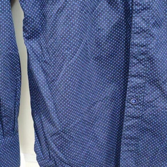 Denim & Flower By Ricky Singh Mens Slim Fit Navy Button-Down Shirt Size L Made I - Picture 8 of 13